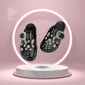 Brand New Black Chrome Studded Clogs